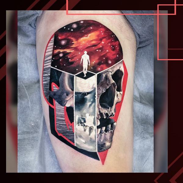 Geometric skull with galaxy brain