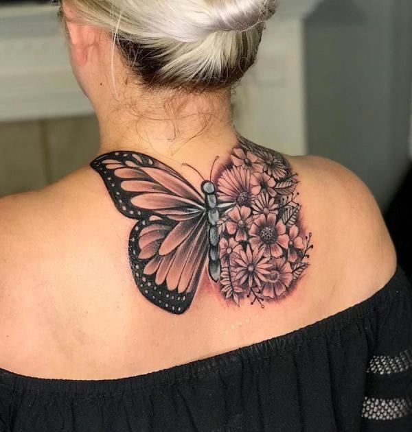 Half butterfly half flowers
