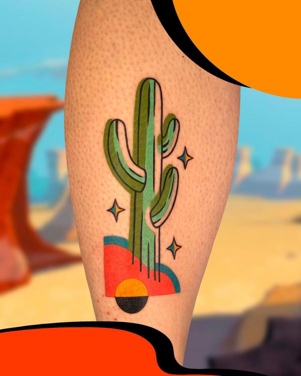 Illustrative cactus with stars tattoo