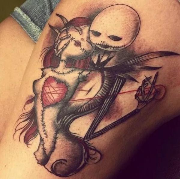 Jack Skellington and Sally with heart tattoo