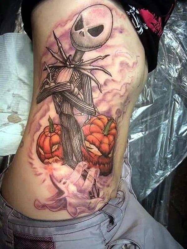 Jack Skellington and zero with pumpkin tattoo
