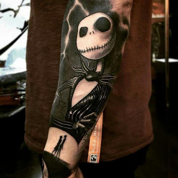 Jack Skellington blackwork on forearm