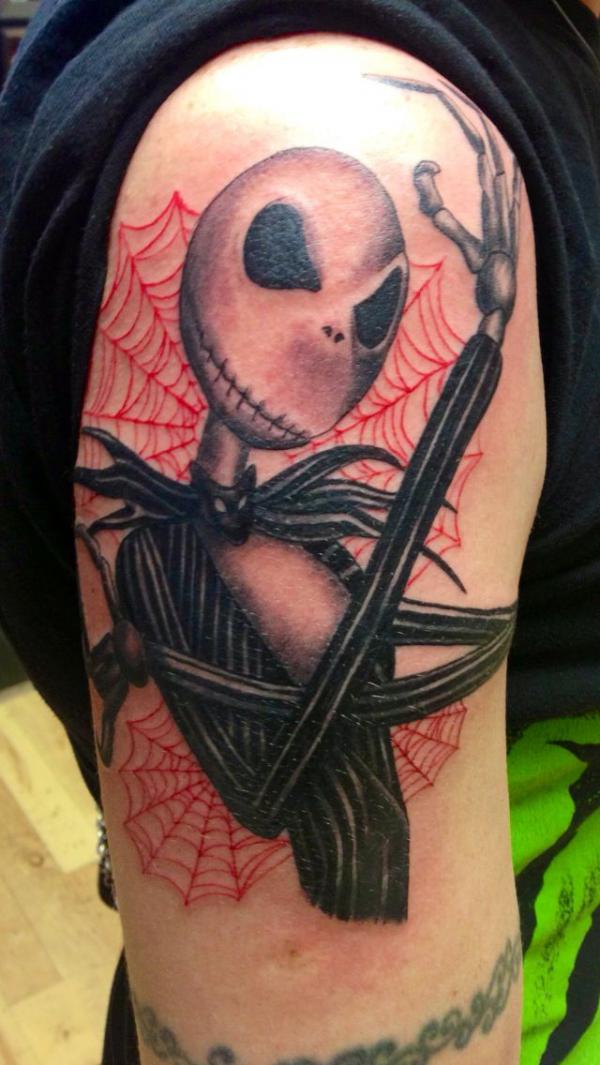 Jack Skellington with red spider web tattoo