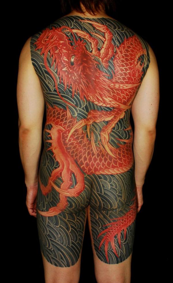 Japanese style red dragon tattoo