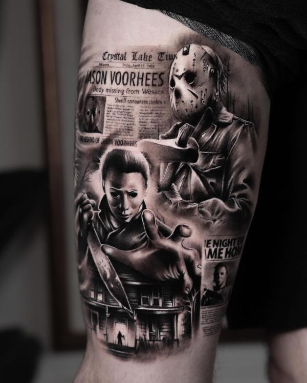Jason Voorhees and Michael Myers tattoo