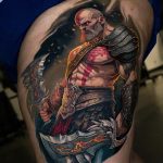 Kratos spartan warrior thigh tattoo