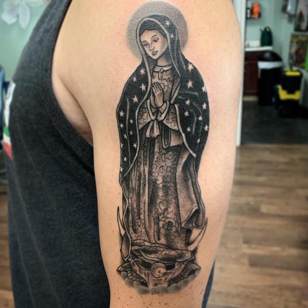 Lady Guadalupe Virgin Mary tattoo sleeve