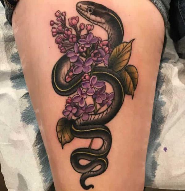 Lilac and snake tattoo