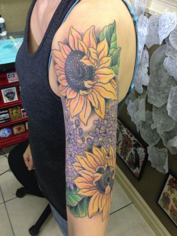 Lilac and sunflower tattoo