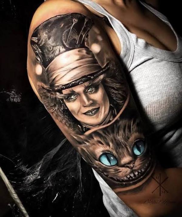 Mad Hatter and Cheshire Cat tattoo