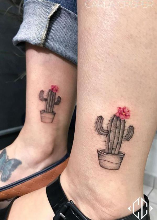 Matching cactus tattoo
