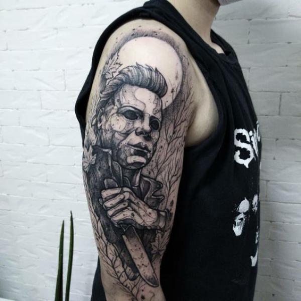 Michael Myers and moon sketch tattoo