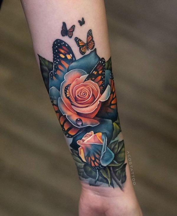 Monarch Butterfly Rose Tattoo