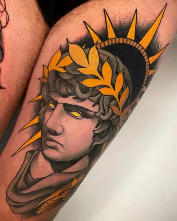 Neo traditional Apollo portrait tattoo