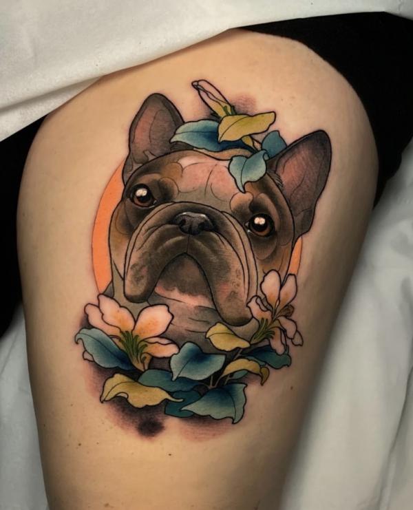 Neo traditional dog tattoo