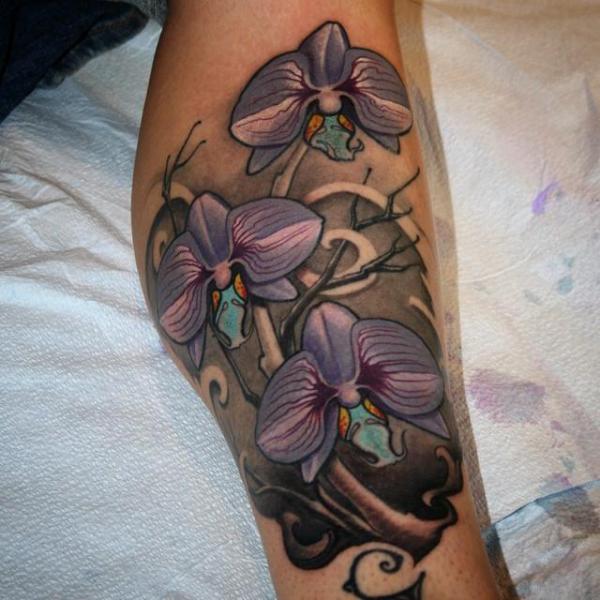 Neo traditional orchid tattoo
