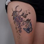 Neo traditional wisteria and blue butterfly tattoo