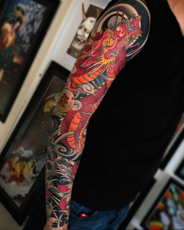 Red Dragon Japanese Tattoo Sleeve
