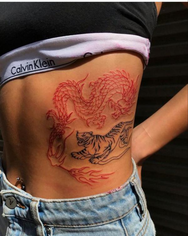 Red dragon and tiger tattoo
