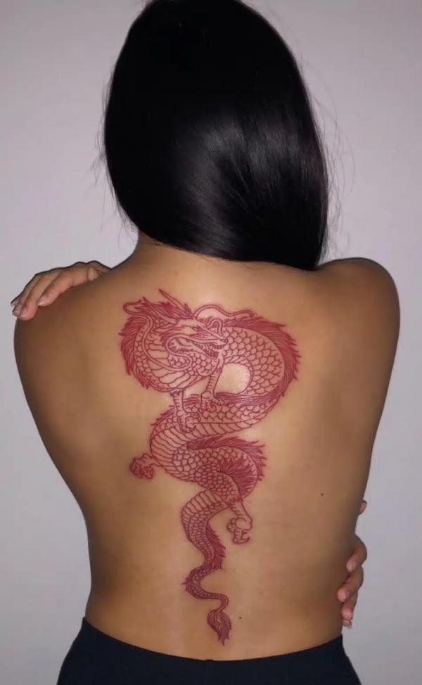 Red dragon back tattoo