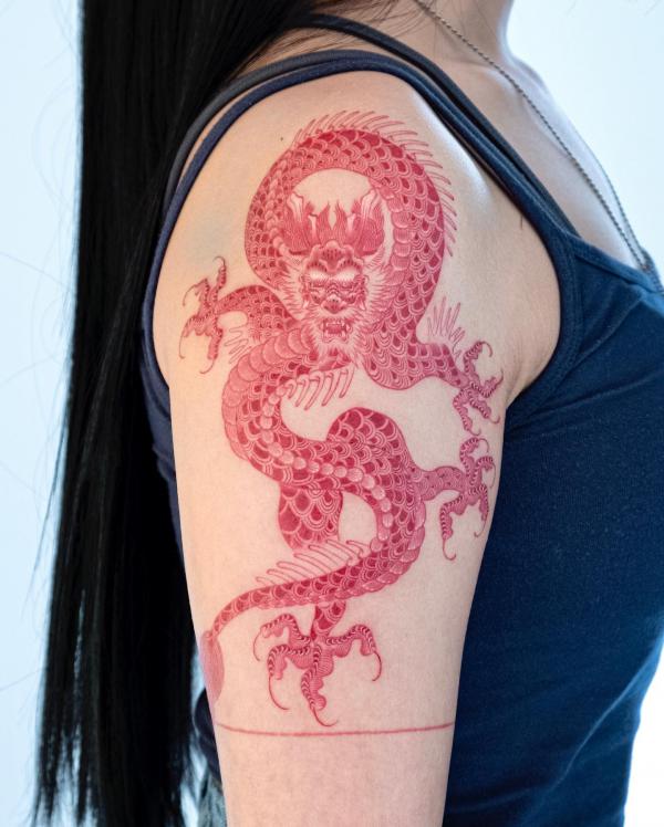 Red dragon tattoo half sleeve tattoo