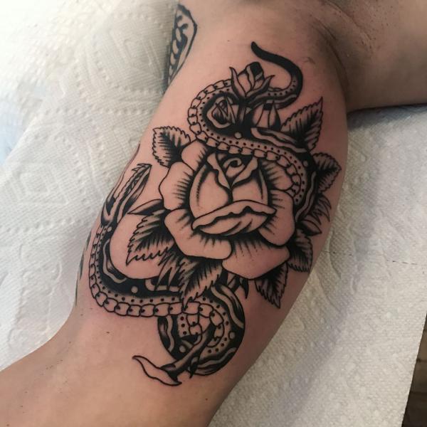 Rose encircled with a snake