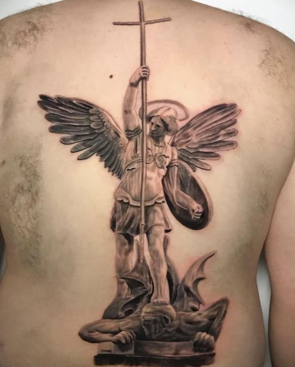 Saint Michael Statue tattoo