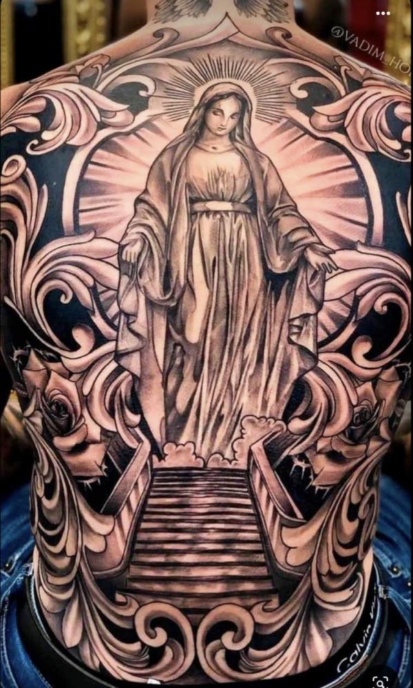 Stairway to Virgin Mary tattoo