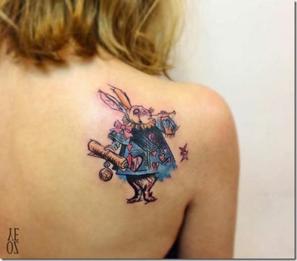 The white rabbit shoulder blade tattoo