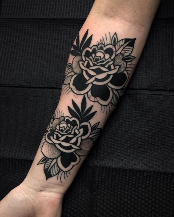 traditional rose tattoos sleeve