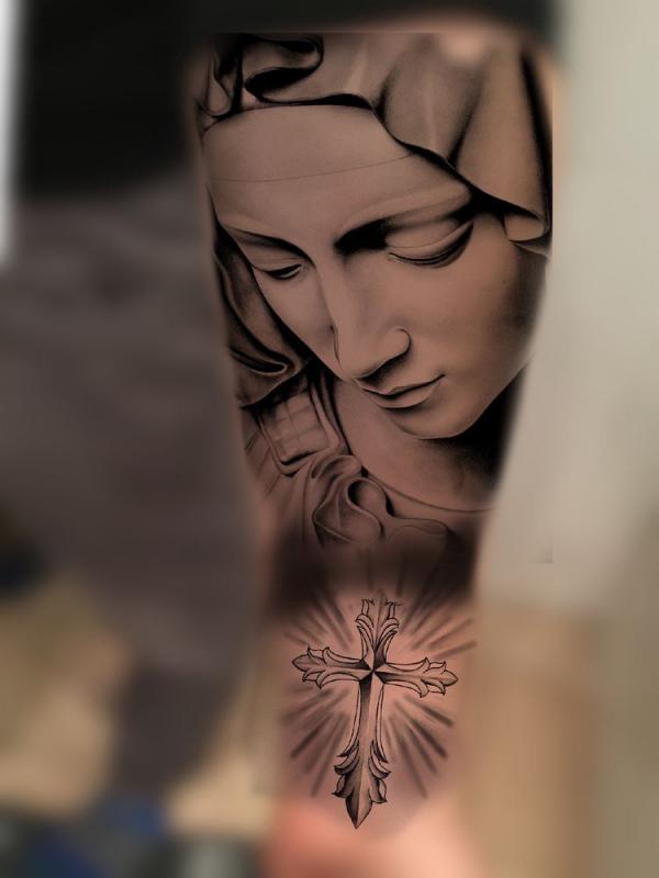 Large Arm Sleeve Tattoo Virgin Mary Jesus Waterproof Temporary Tattoo  Sticker | eBay