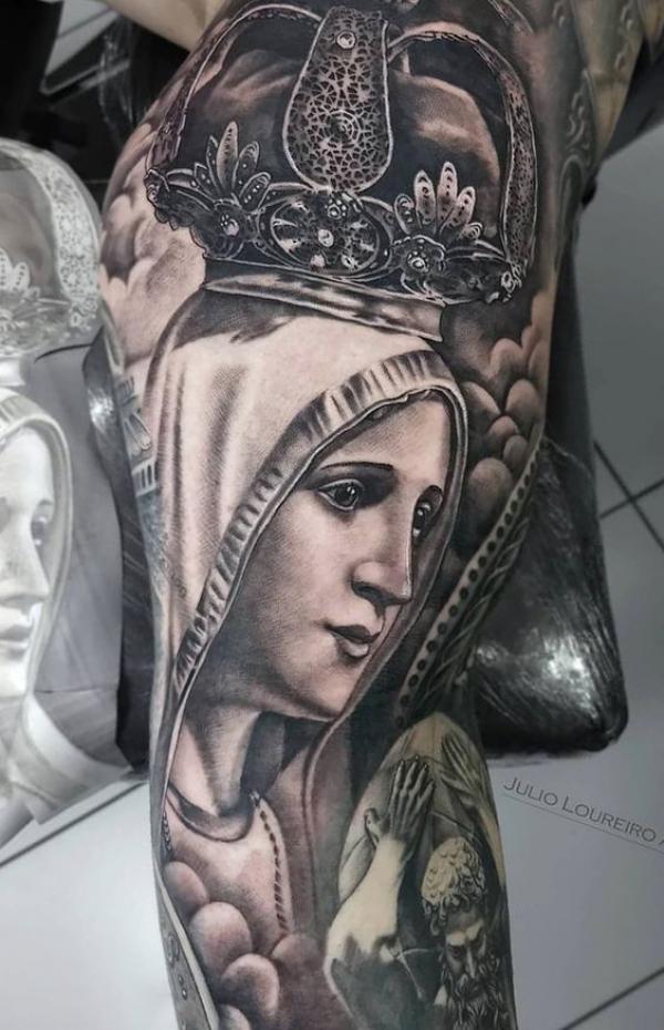 Virgin Mary with crown tattoo