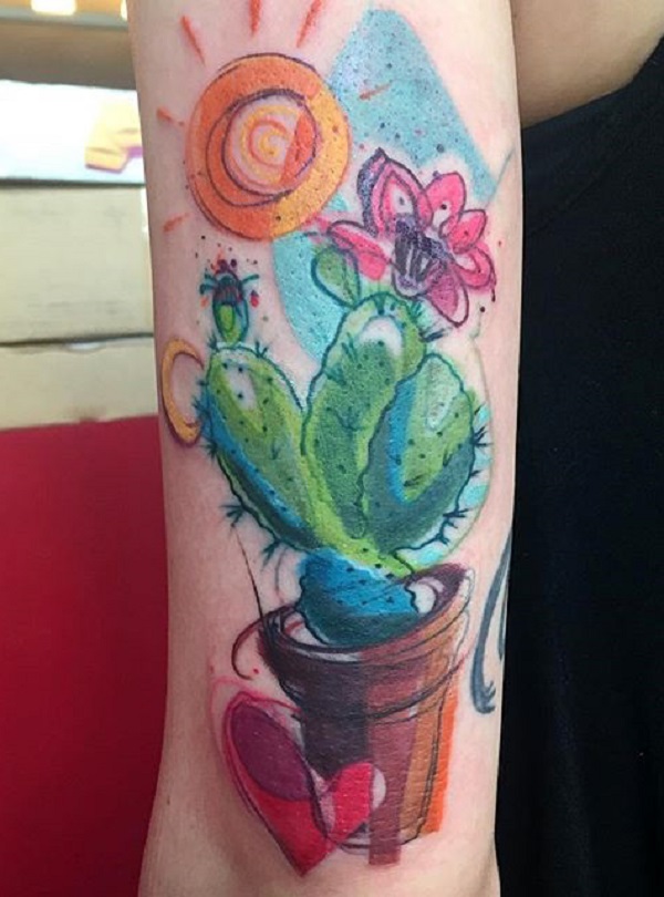 Watercolor cactus tattoo
