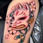 kitsune mask thigh tattoo
