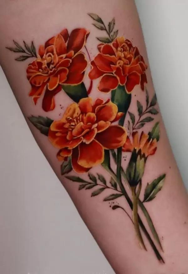 A bouquet of marigold flower tattoo