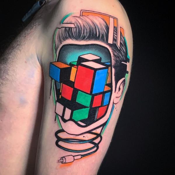 Abstract human portrait with Rubik's Cube face