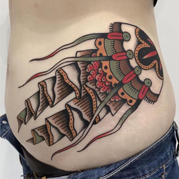 American traditional side tattoo