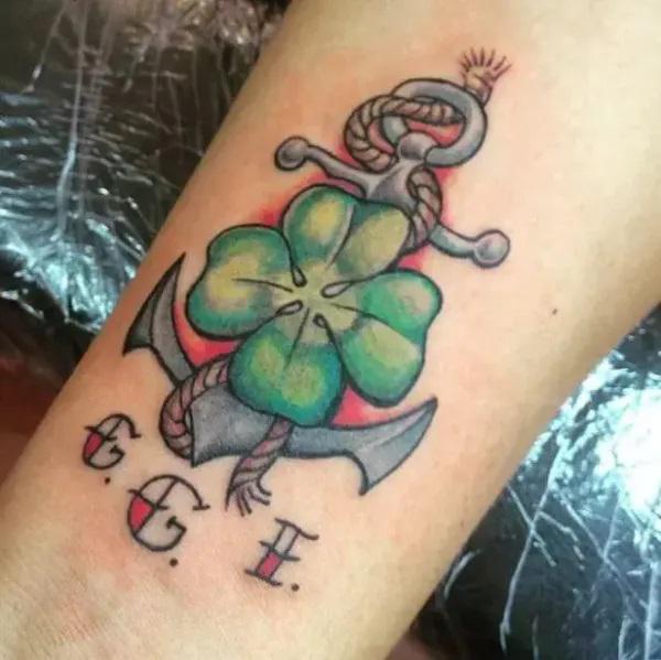 Anchor and Irish clover tattoo