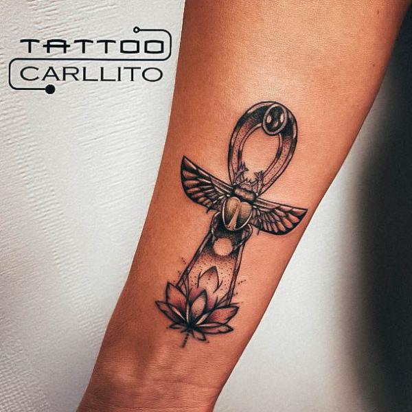 Ankh and Lotus Tattoo