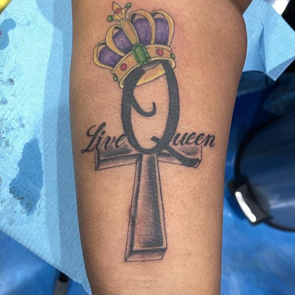 Ankh and crown tattoo