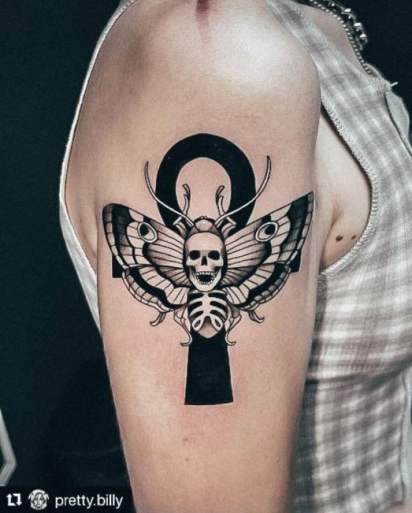 Ankh and death moth tattoo