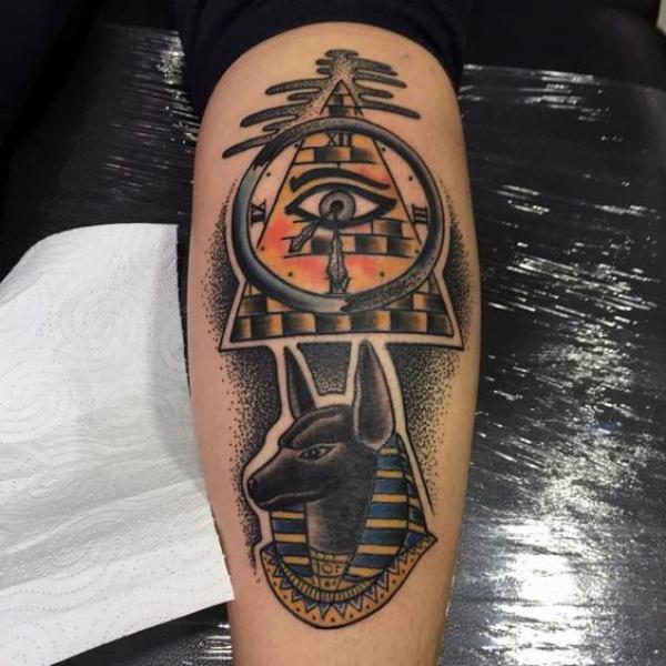 Anubis Pyramids and eye of Ra tattoo