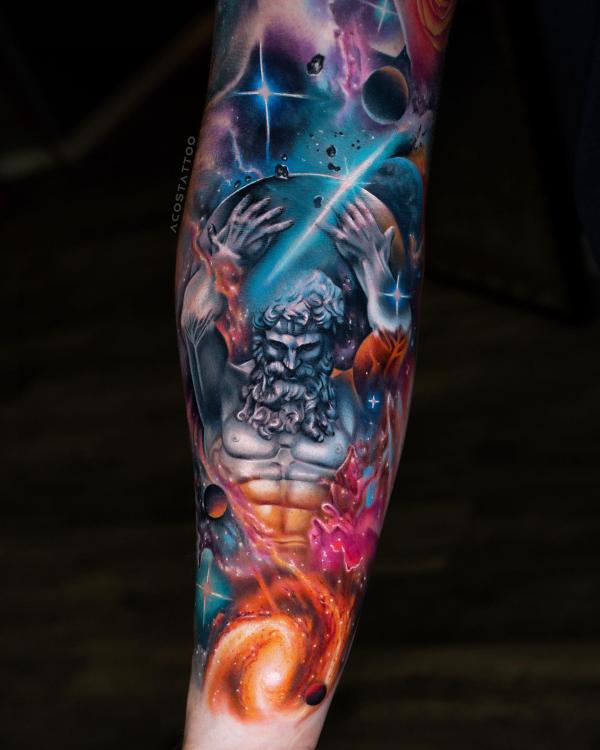 Atlas Holding the Celestial Sphere in galaxy tattoo