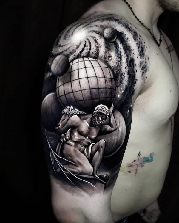 Atlas Holding the Celestial Sphere surrounded by planets