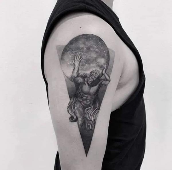 Atlas carrying the world sphere triangle tattoo