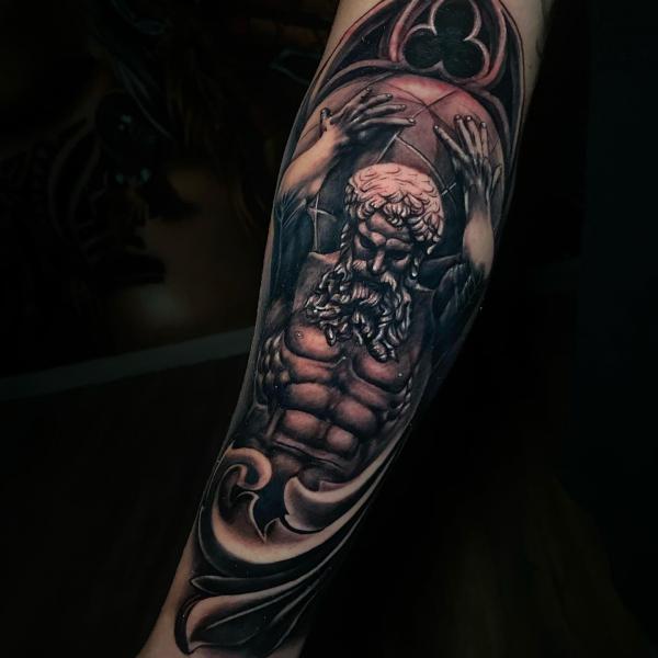 Atlas holding the Celestial Sphere blackwork