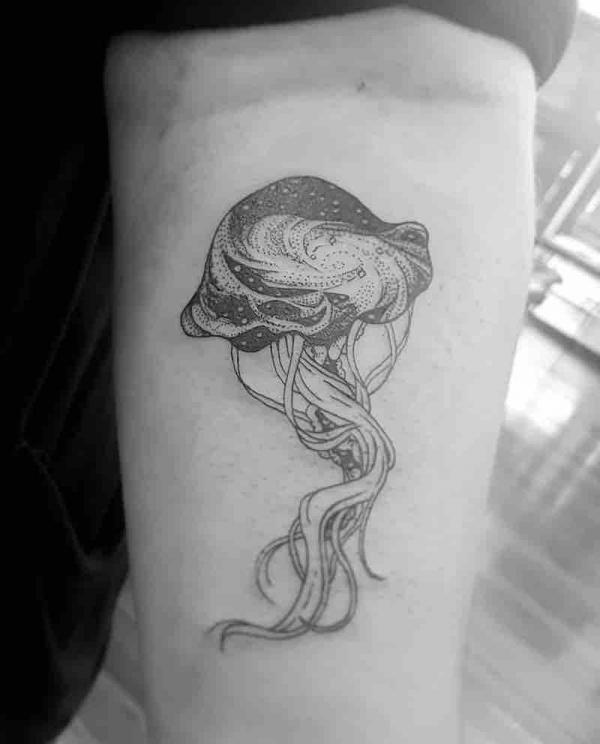 Black and grey abstract jellyfish tattoo