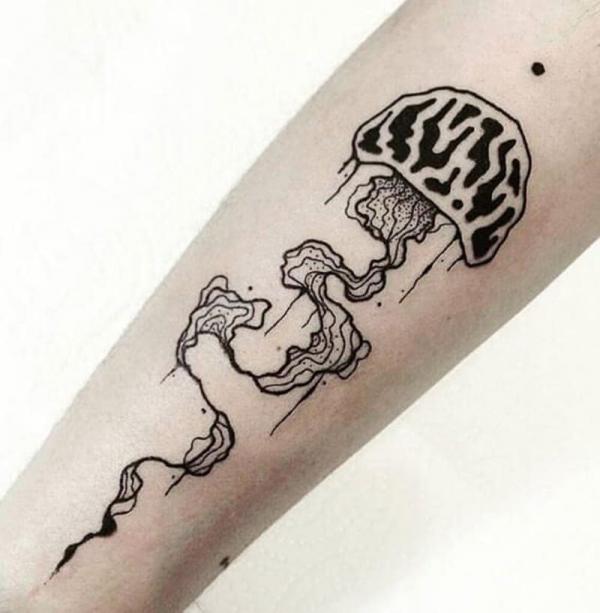 Black and white abstract jellyfish tattoo