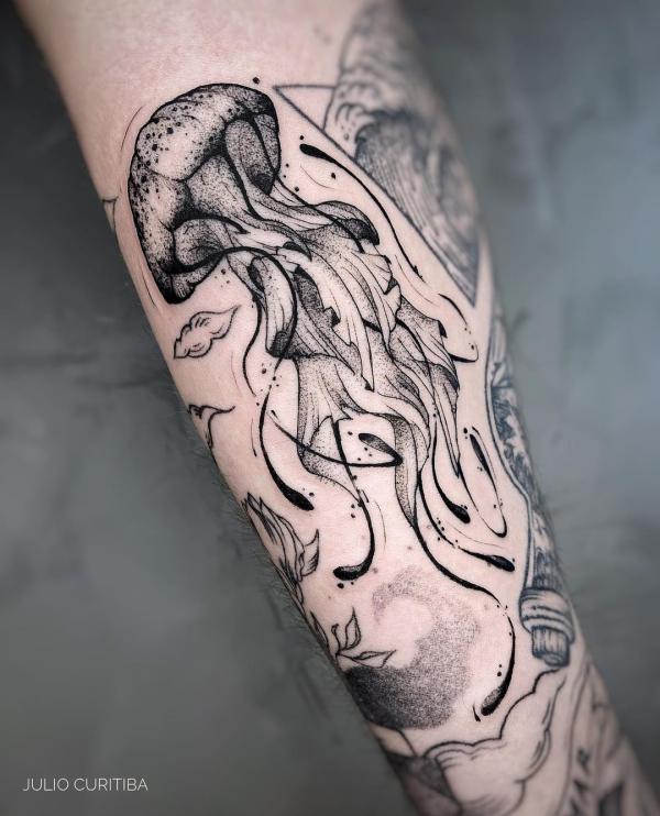 Black and white jellyfish dotwork