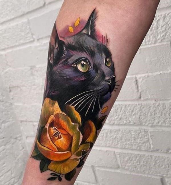 Black cat and rose